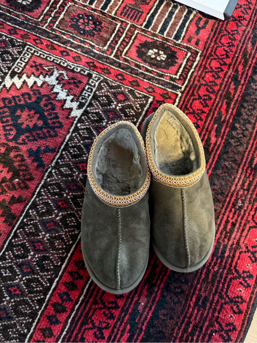 UGG Tasman Slippers Suede Shearling Lined Olive Green | Well Loved